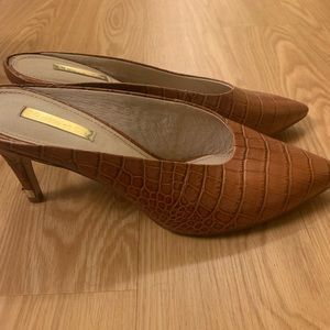 Louise et Cie faux crocodile heeled mules
